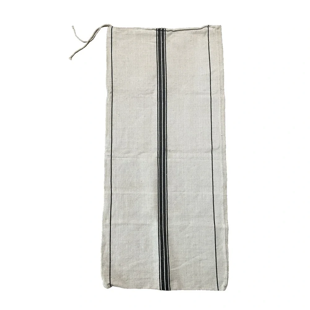 Rustic Vintage  Grain Feed Sack Hemp/Cotton Heavy Nubby Black Stripe‎